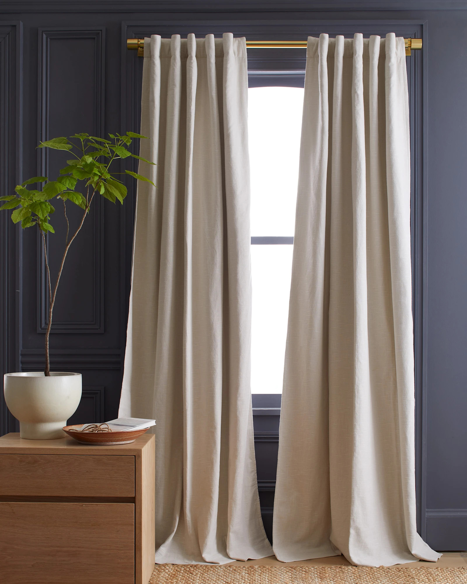 Quince | Cotton Slub Room Darkening Curtain in Grey, Size 48x84 | Quince