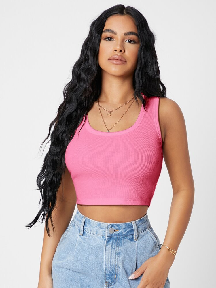 SHEIN PETITE Rib-knit Crop Tank Top | SHEIN