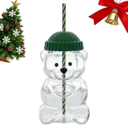 SENHORAS 2025 New Cute Bear Cup with Straw 20oz Glass Bears Straw Cup,Fun Animal Design Cup for Smoothies, Boba & Iced Coffee | Amazon (US)
