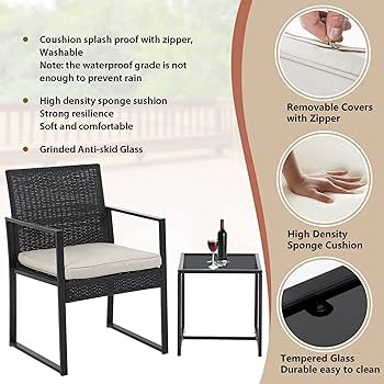 FDW Wicker Patio Furniture 3 Piece Patio Set Chairs Bistro Set Outdoor Rattan Conversation Set fo... | Amazon (US)