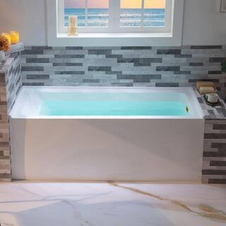 60 in. x 32 in. Acrylic Soaking Alcove Rectangular Bathtub in White with Right Drain and Overflow in Brushed Gold | The Home Depot