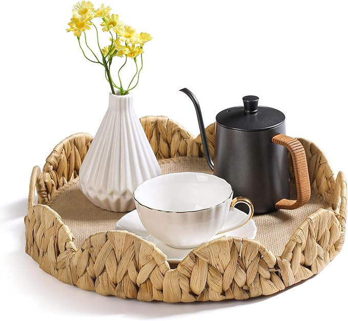 Round Serving Tray with Handles Serving Platters and Trays for Food Fruit Coffee Table Tray Ottom... | Amazon (US)