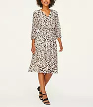 PETITE LEOPARD PRINT WRAP MIDI DRESS | LOFT Outlet