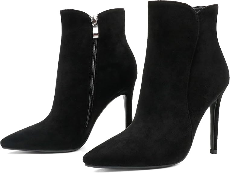 JOY IN LOVE Women's Ankle Boots 4 inch Stiletto High Heels Pointed Toe Zipper Boots | Amazon (US)