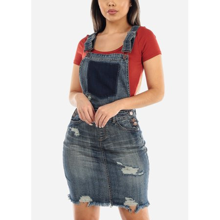 Womens Sleeveless Denim Overall Dress Faded Wash Distressed Mini Overall Dress 10182H | Walmart (US)