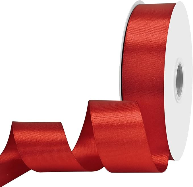 Maclemon 1-1/2 inch Wide 100 Yards Double Face Red Satin Ribbon Red Fabric Ribbon for Gift Wrappi... | Amazon (US)