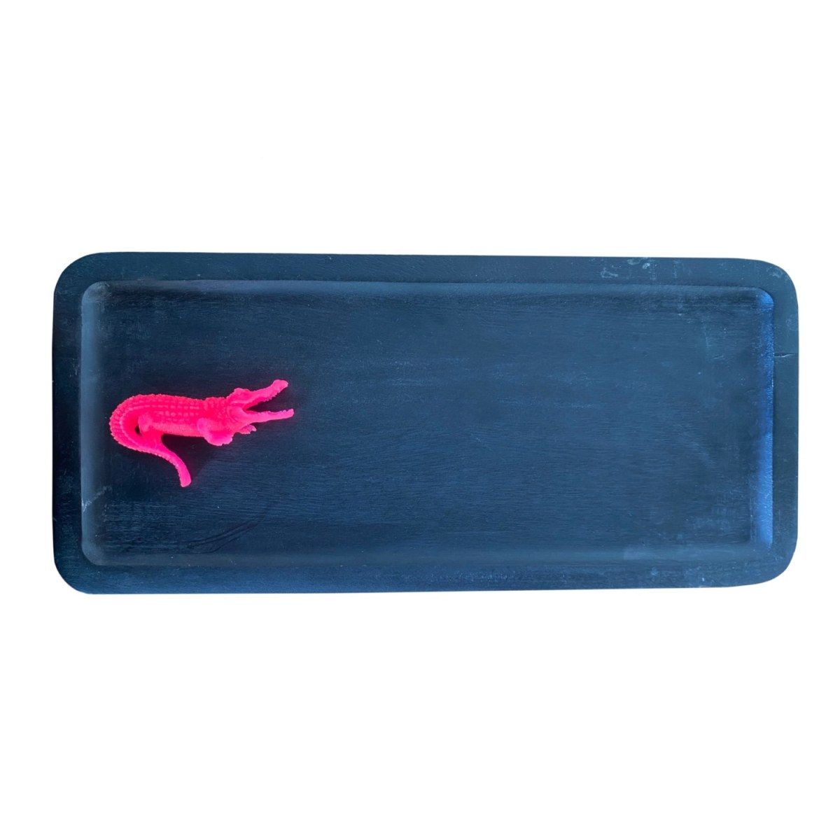 Wooden Tray Black With Neon Pink Crocodile | Wolf & Badger (US)