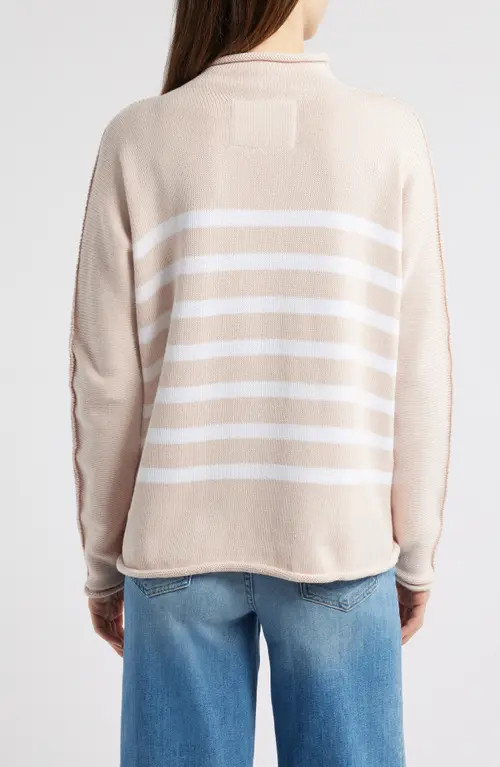 Frank & Eileen Monterey Stripe Cotton Funnel Neck Sweater in Vintage Rose W/White Stripe at Nordstrom, Size Small | Nordstrom