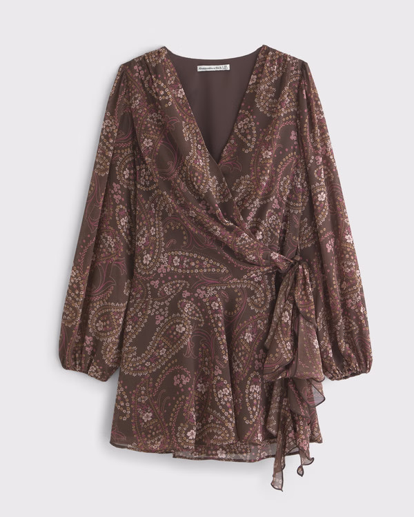 Women's Long-Sleeve Plunge Wrap Mini Dress | Women's Dresses & Jumpsuits | Abercrombie.com | Abercrombie & Fitch (US)