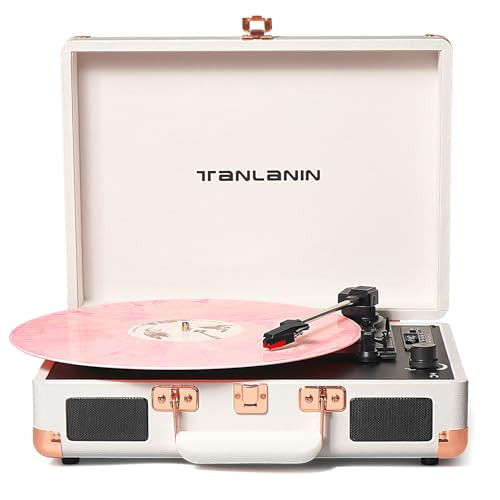Vinyl Record Player Bluetooth Vintage 3-Speed Portable Suitcase Turntables with Built-in Speakers, Belt-Driven LP Player Support USB Recording AUX-in RCA Line Out Headphone Jack, White | Amazon (US)