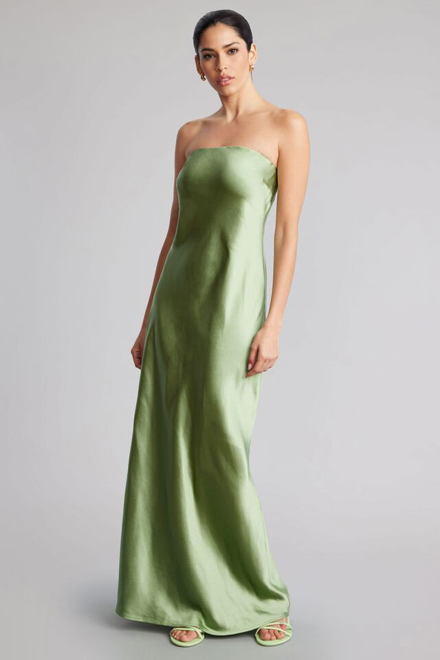 Strapless Satin Slip Maxi Dress | Dynamite Clothing