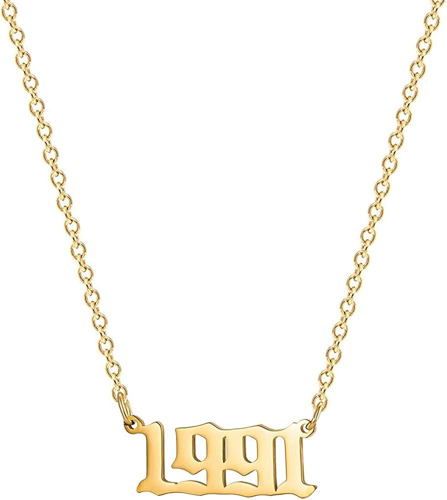 18K Gold Plated Stainless Steel Year Necklace Birthday Year Number Necklace Anniversary Memorable... | Amazon (US)