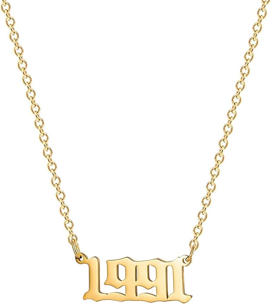 18K Gold Plated Stainless Steel Year Necklace Birthday Year Number Necklace Anniversary Memorable... | Amazon (US)