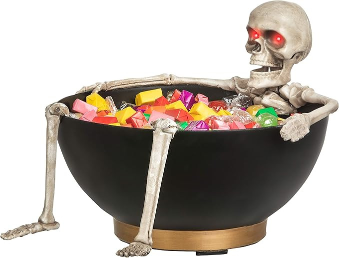 Gemmy Animated Candy Bowl Moving Jaw Skeleton w/Glowing Red Eyes, black | Amazon (US)