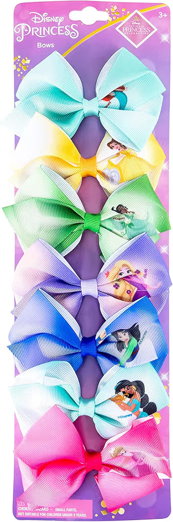 Disney Princess - Girls Hair Accessories Gift Set - Kids Hair Bows - 7 Pcs 4 Inch Bundle - Different Princess on Each Clip - Alligator Clip Ages 3+ | Amazon (US)