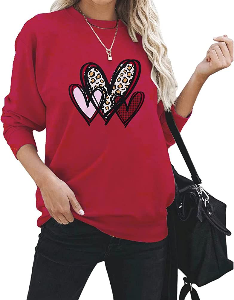 CM C&M WODRO Womens Long Sleeve Sweatshirt Funny Leopard Love Heart Graphic Pullover Tops Valenti... | Amazon (US)