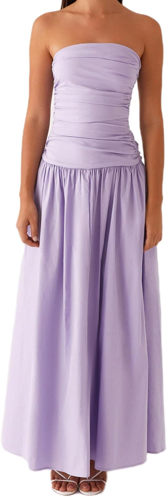 Muineobuka Women Gingham Maxi Dress Summer Strapless Drop Waist Tube Top Off Shoulder Backless We... | Amazon (US)