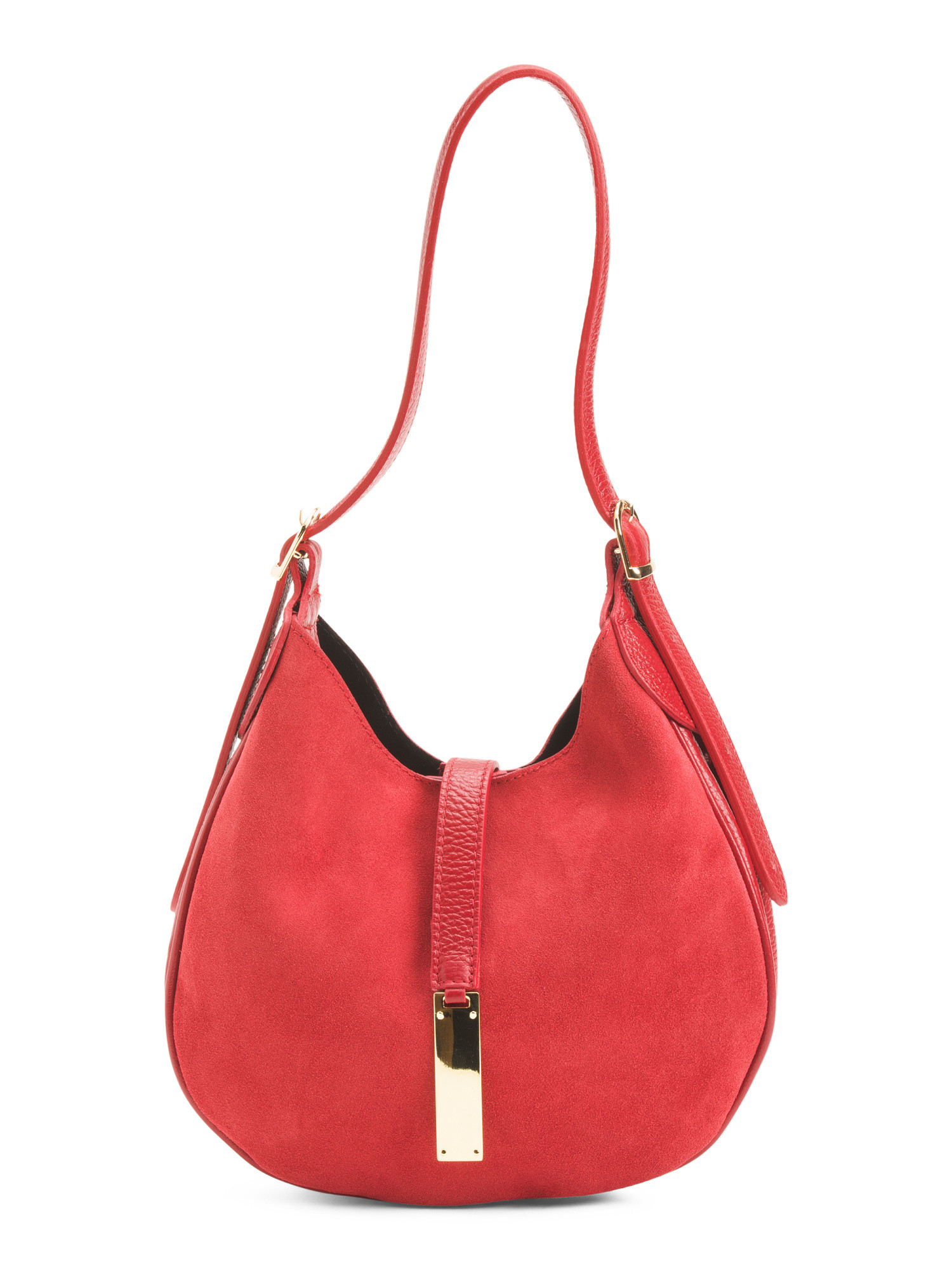 Suede Mini Hobo With Bar Hardware And Double Gussets Made In Italy | TJ Maxx