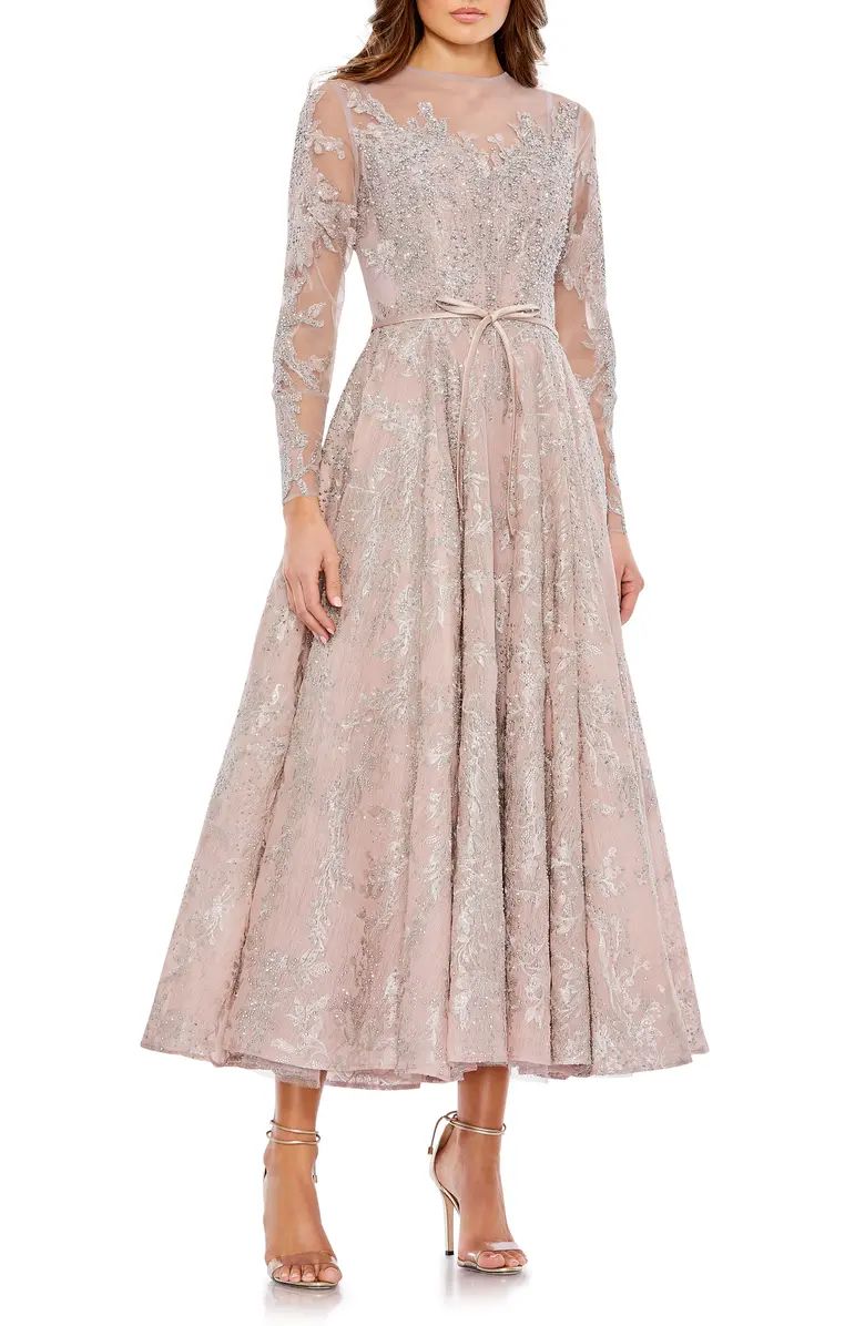 Beaded Floral Long Sleeve Illusion Lace Gown | Nordstrom