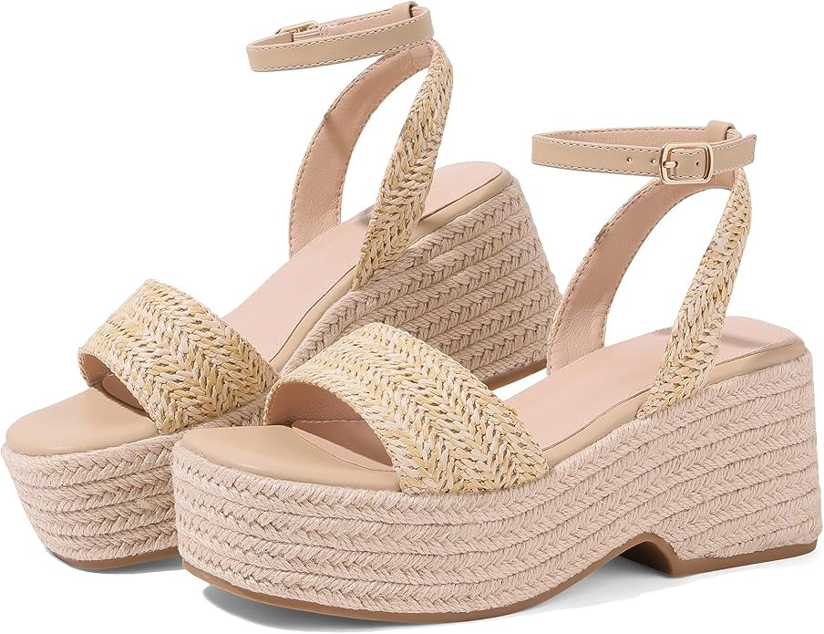 Marc Ford Espadrilles Platform Sandals for Women Summer Wedges - Ankle Strap, Buckle, Open Toe, B... | Amazon (US)