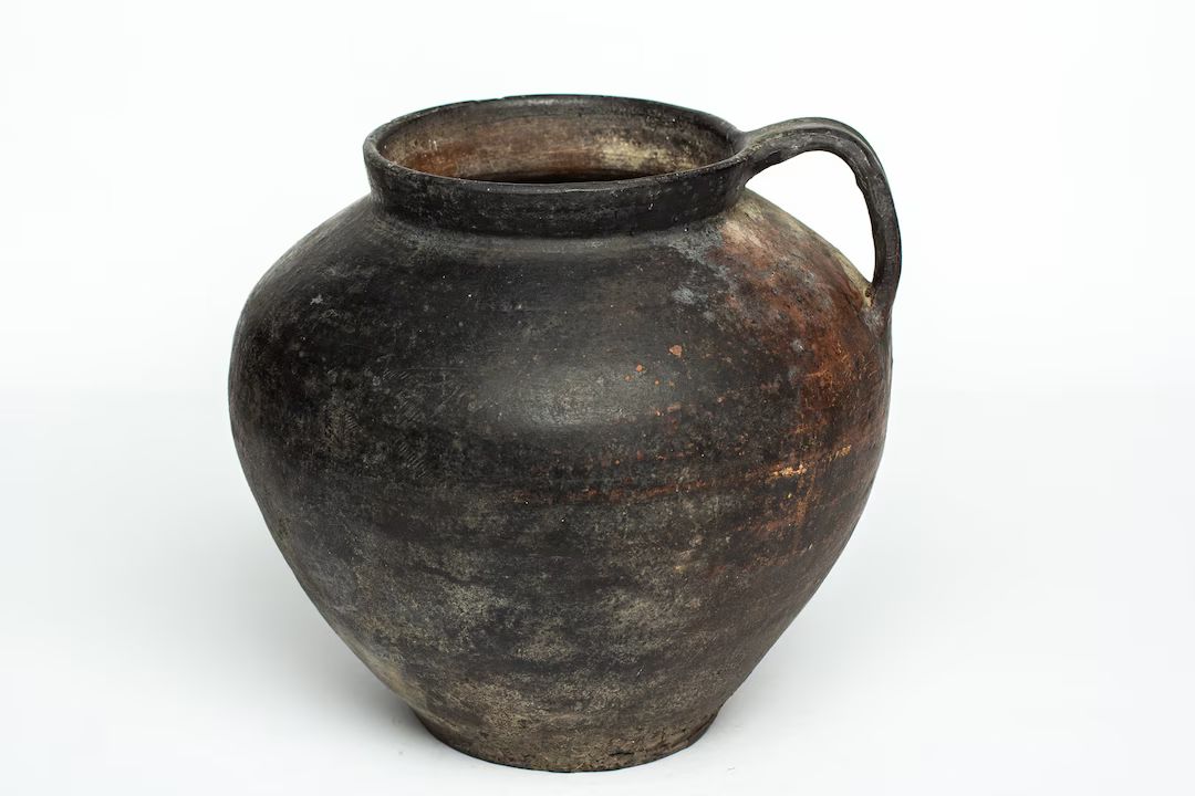 Dusty pottery vessel twins pot Large Black double clay pot Wabi sabi ceramics vase Confit Pot Rus... | Etsy (US)