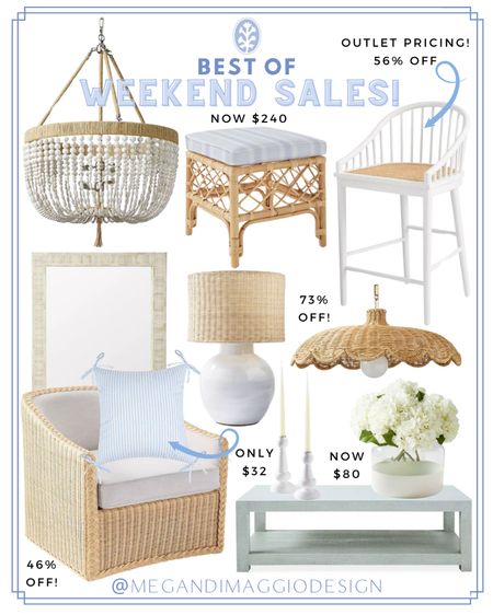 TGIF 🙌🏻 sharing the best of the weekend home decor finds with you!! And I’m talking MAJOR deals up to 73% OFF!! 🤯 So many gorgeous pieces now as low as outlet pricing but available to shop online!! 😍👏🏻👏🏻👏🏻 Like this woven scalloped pendant, white & cane counter stools now further reduced, this gorgeous woven swivel is now 46% OFF 🤯 and found this Caitlin Wilson style pillow on sale for just $32!! 😍🏃🏼‍♀️💨

#LTKhome #LTKsalealert #LTKfindsunder100