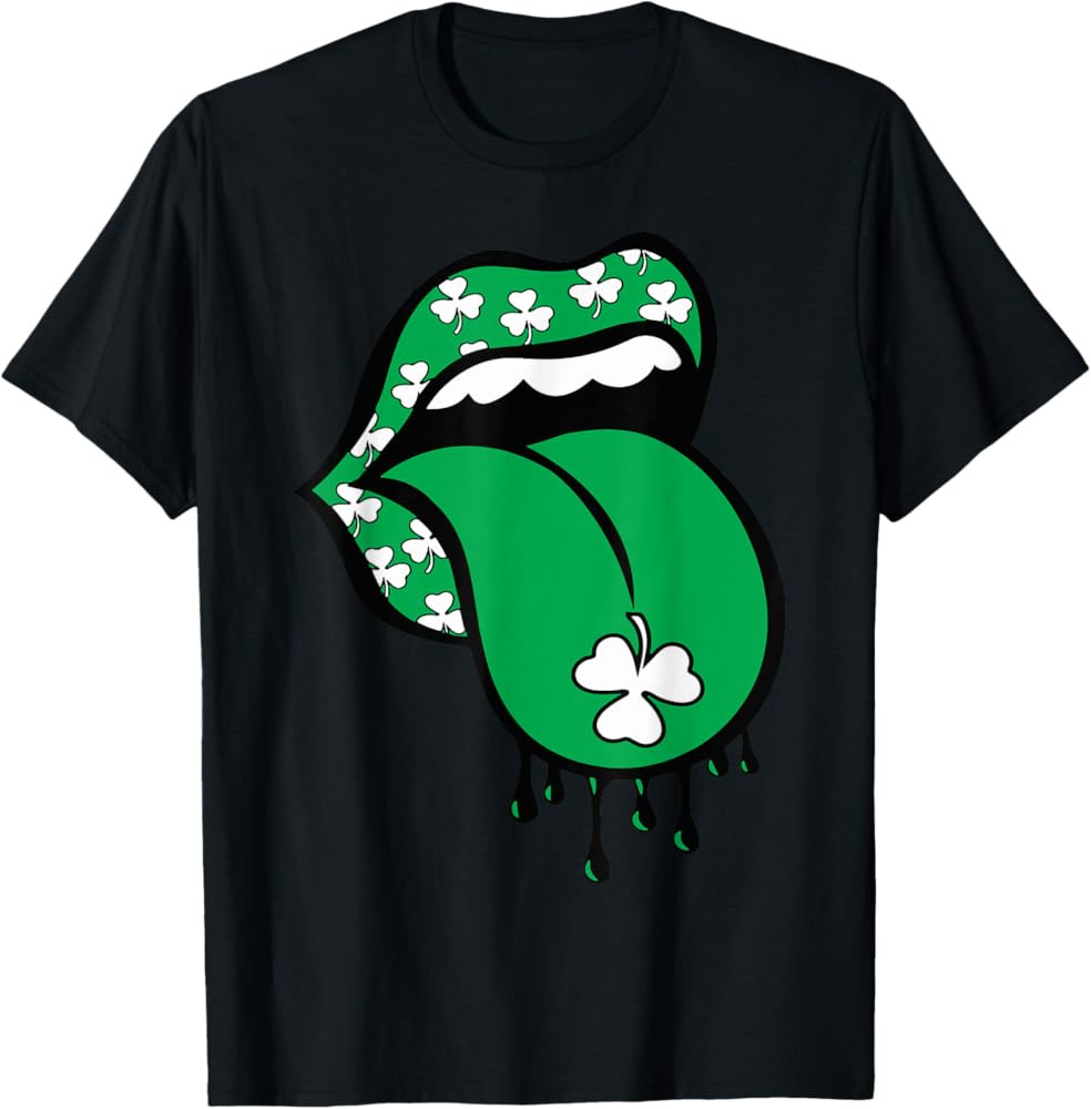Green Lips Mouth Shamrock Tongue Out Saint Patrick's Day T-Shirt | Amazon (US)