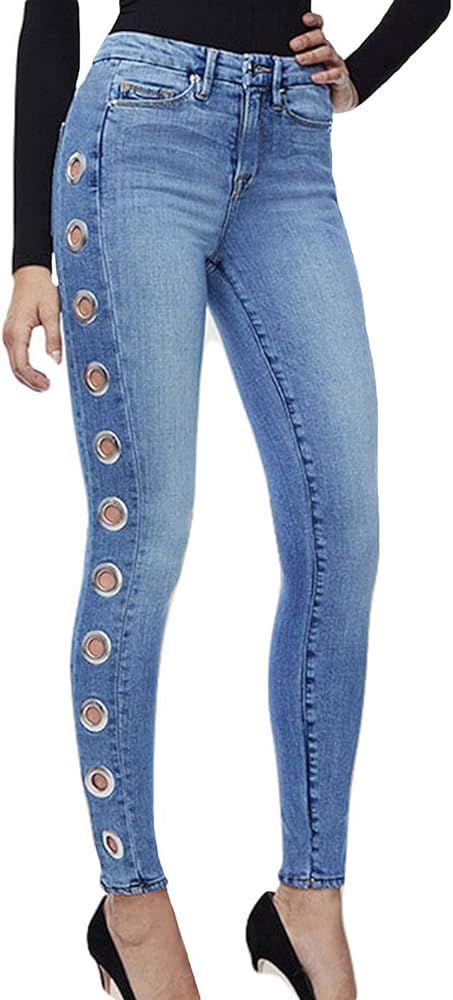 ebossy Women's Stylish Lace-Up Side Split Skinny Fit Stretch Ankle Jean Pants | Amazon (US)
