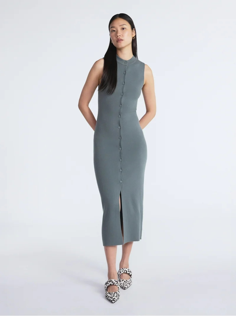 Scoop Women's and Women’s Plus Button Front Midi Sweater Dress, Sizes XS-4X | Walmart (US)