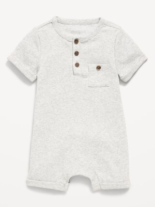 Short-Sleeve Ribbed Henley One-Piece Romper for Baby | Old Navy (US)