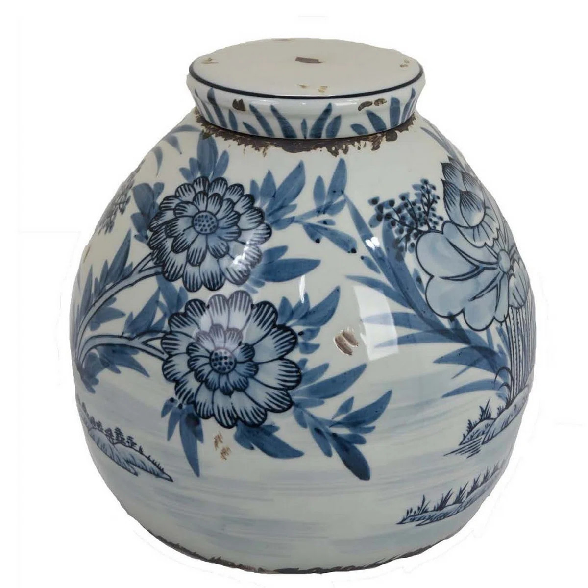 Accent Ginger Jar With Lid, Blue And White Ceramic, Floral Pattern | Wayfair North America