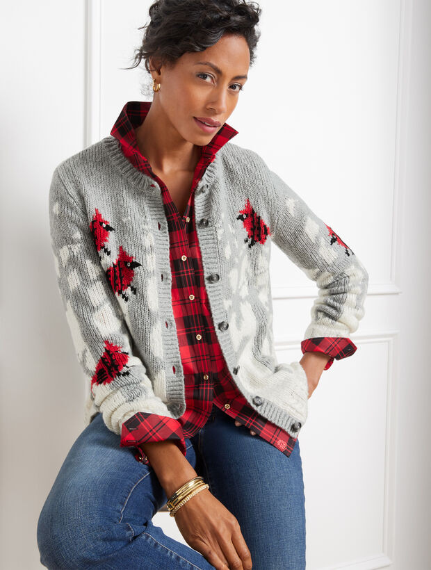 Crewneck Cardigan - Snow Cardinals | Talbots