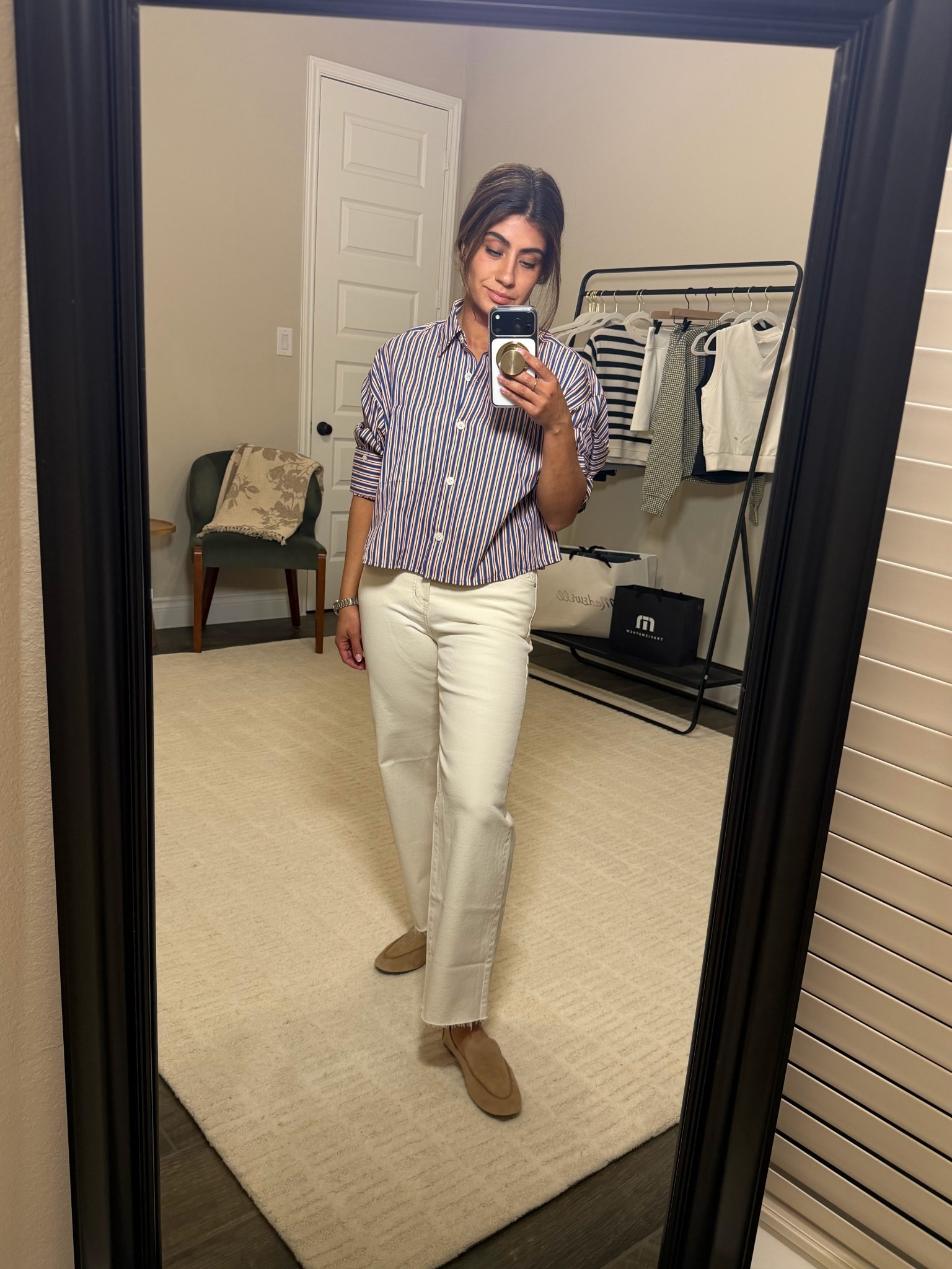 Classic stripes, cream denim, and neutral flats. An easy everyday look that feels polished but still comfortable.

#LTKOver40