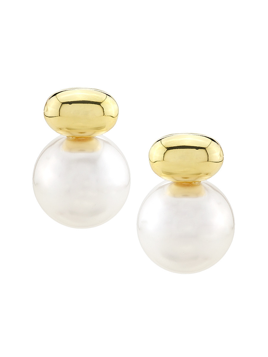 Women's Empress 14K-Gold-Plated & Imitation Pearl Drop Earrings - Gold Pearl | Saks Fifth Avenue