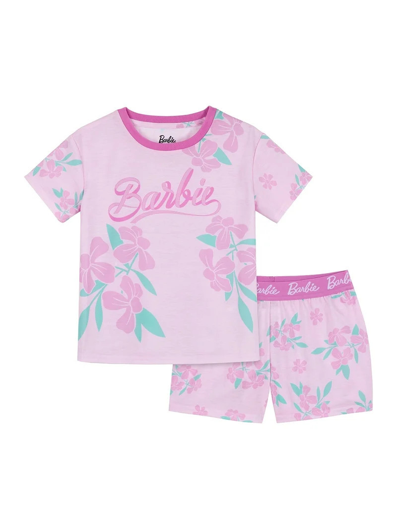 Barbie Girls Short Sleeve Sleep Top and Shorts Pajama Set, 2-Piece, Sizes 4-16 | Walmart (US)