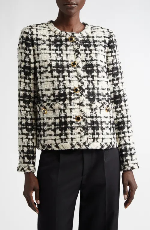 ST. JOHN Metallic Wool Blend Tweed Jacket in Black/Ecru Multi at Nordstrom, Size 0 | Nordstrom