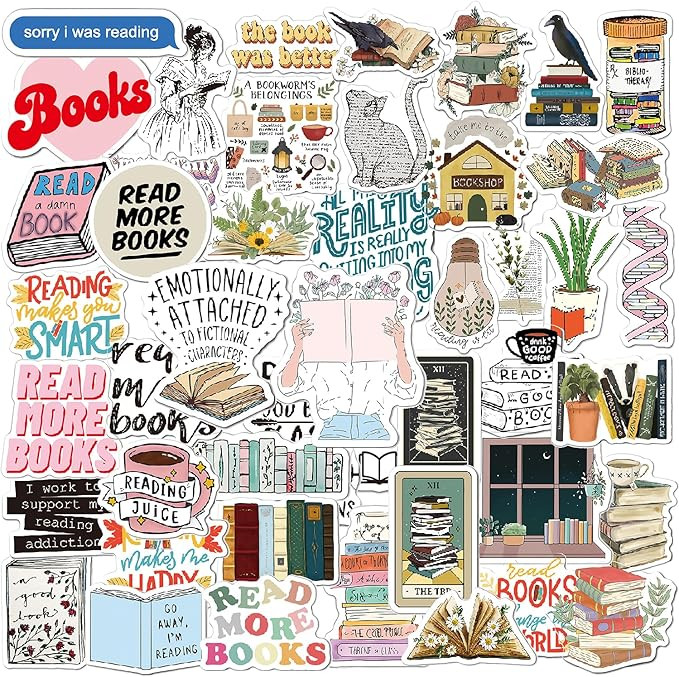 Book Stickers | 50Pcs Aesthetic Bookish Reading Stickers for Kindle | Book Lover Gifts for Adults... | Amazon (US)