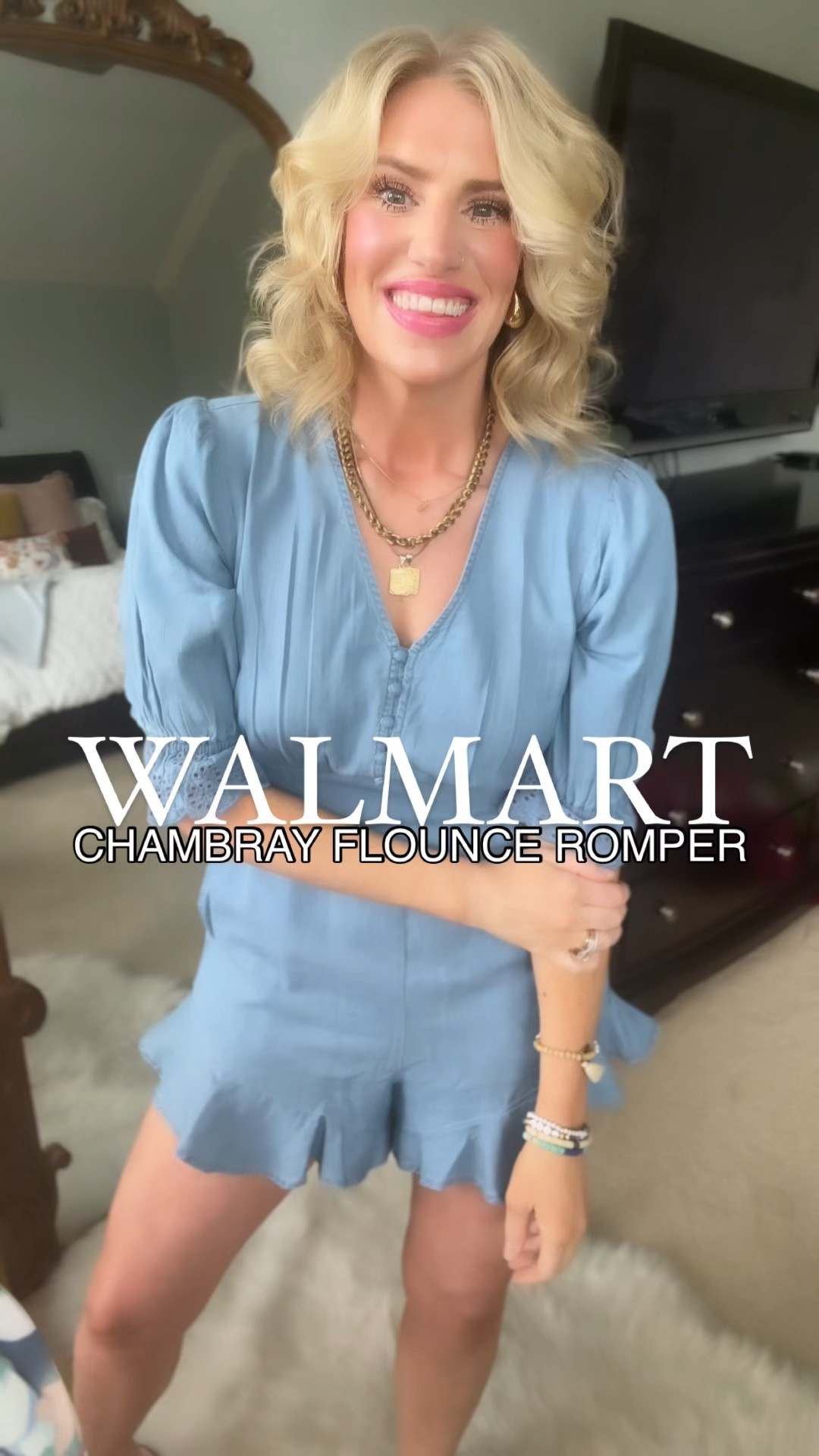 Walmart chambray flounce romper
Fits tts + comes in two prints 
Most fit is in the bottom area so if you carry weight there or in your midsection, size up! 
I’m wearing a small 💁🏼‍♀️
Super cute for vacation or a day to night look! 

#LTKTravel #LTKStyleTip #LTKFindsUnder50