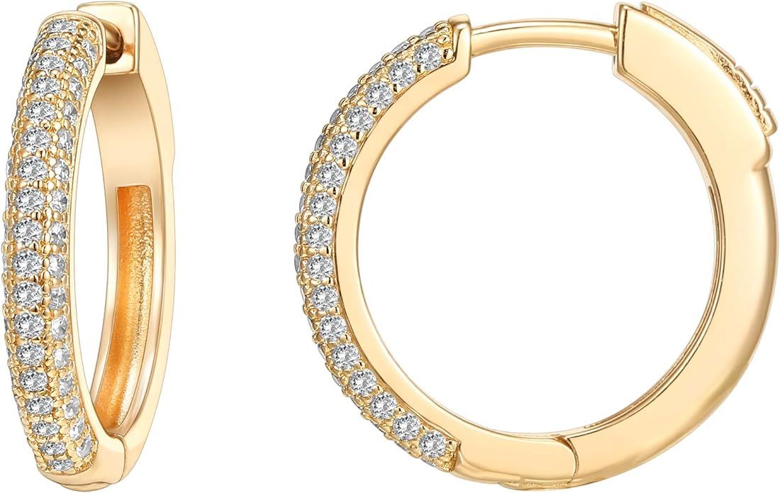 PAVOI 14K Gold Plated 925 Sterling Silver Cubic Zirconia Hoop Earrings | Amazon (US)