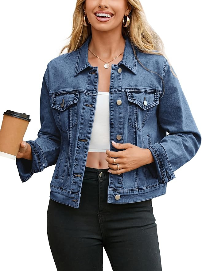 Glamaker Womens Jean Jacket 2025 Basic Trendy Long Sleeve Denim Jackets Button Down Fitted Trucke... | Amazon (US)