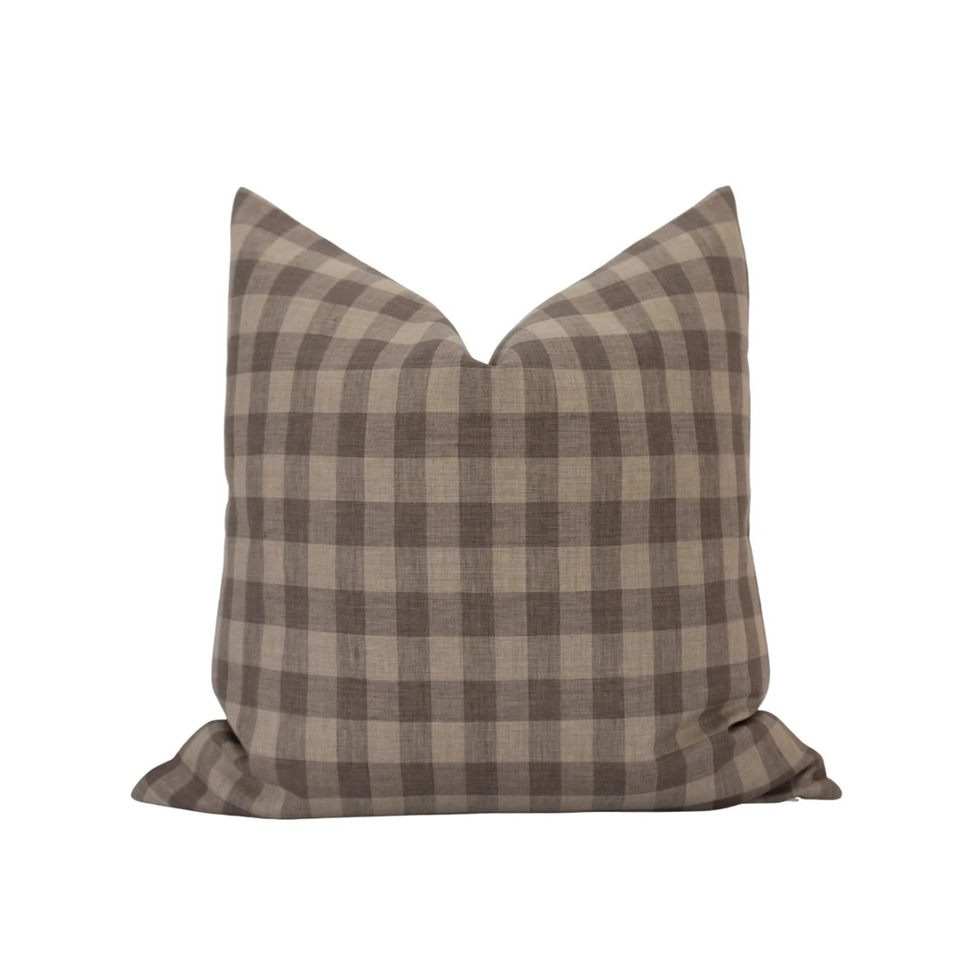 ROMAN || Brown Gingham Pillow Cover Brown Checkered Pillow Moody Check Pillow Fall Pillow Cover N... | Etsy (US)