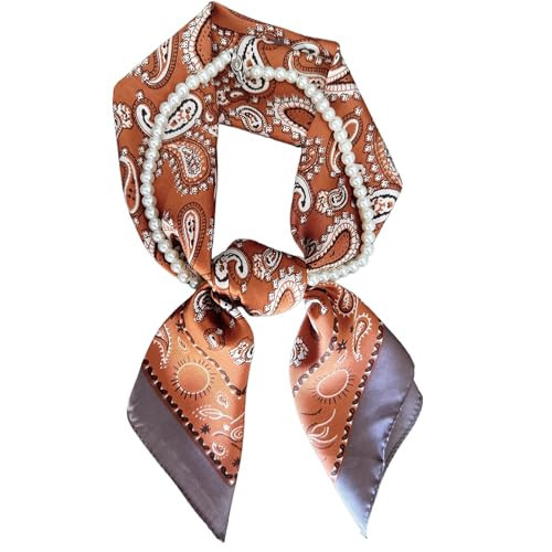 xaqipdoz Silk Feeling Scarf For Women With Pearls Fashion Satin Head Neck Hair Scarves Lightweight Bandanas | Amazon (US)