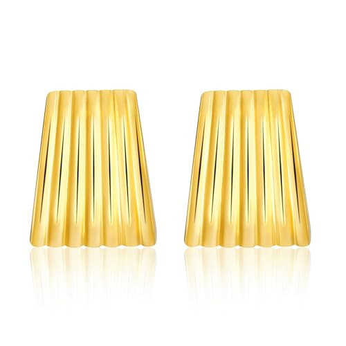 Gold Ribbed Trapezoid Earrings for Women - Trendy Chunky Geometric 18K Gold Statement Accessories | Amazon (US)