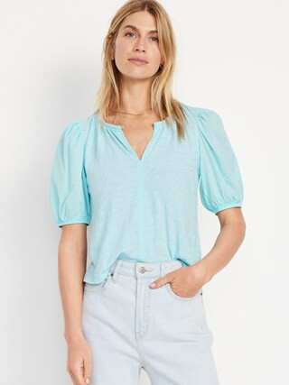 Puff-Sleeve Slub-Knit Top | Old Navy (US)