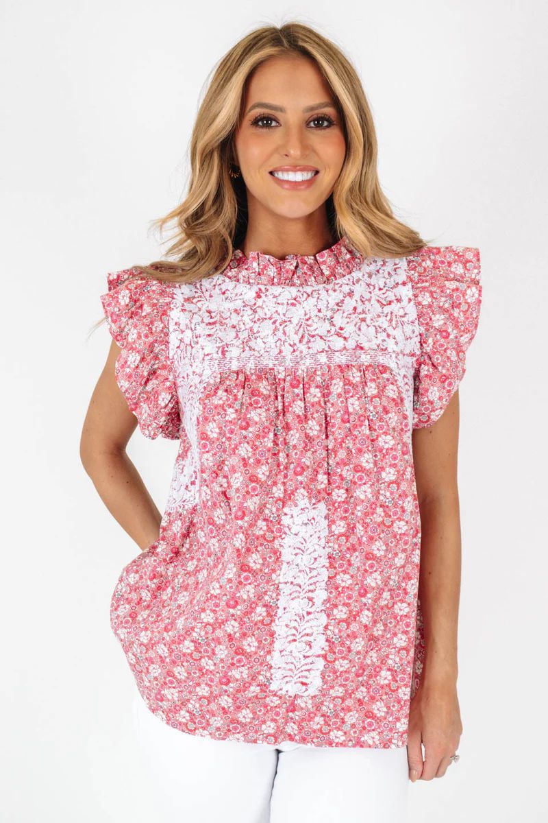 The Savannah Ruffle Neck Top - Pink Floral | The Impeccable Pig