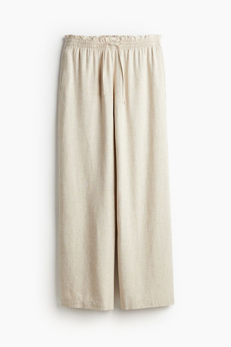 Linen-blend Pull-on Pants - Light beige melange - Ladies | H&M US | H&M (US + CA)
