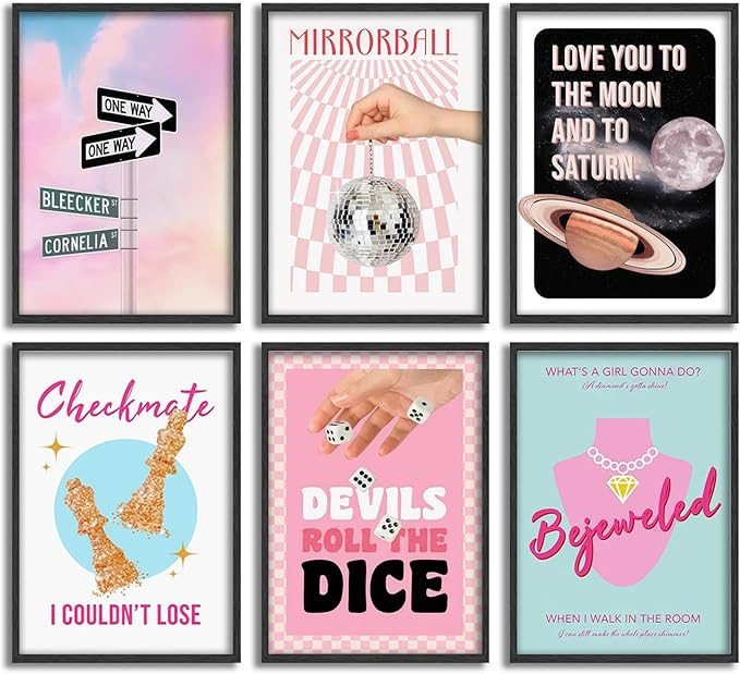 Pink Disco Ball Preppy Wall Art Modern Funky Motivational Quote Picture Wall Decor Trendy Lucky D... | Amazon (US)