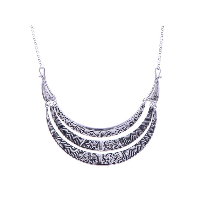 Alilang Vintage Egyptian Crescent Moon Shaped Bib Adjustable Statement Necklace, Silver | Walmart (US)