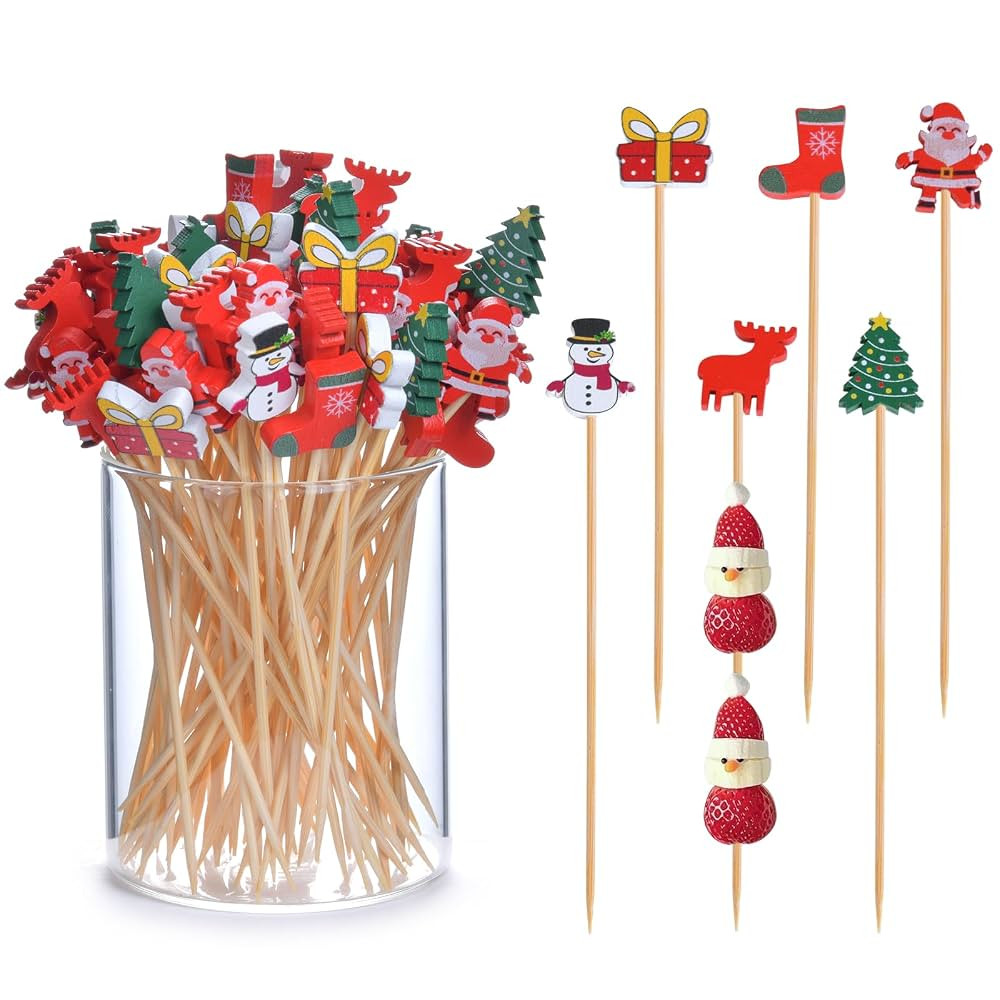 JtmyAota 100 Pack Christmas Toothpicks for Appetizers, 4.7 Inch Natural Bamboo Cocktail Picks for... | Amazon (US)