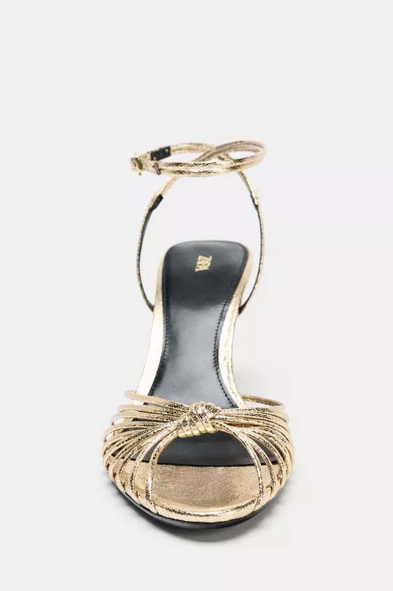 METALLIC KNOTTED HEEL SANDALS | Zara UK